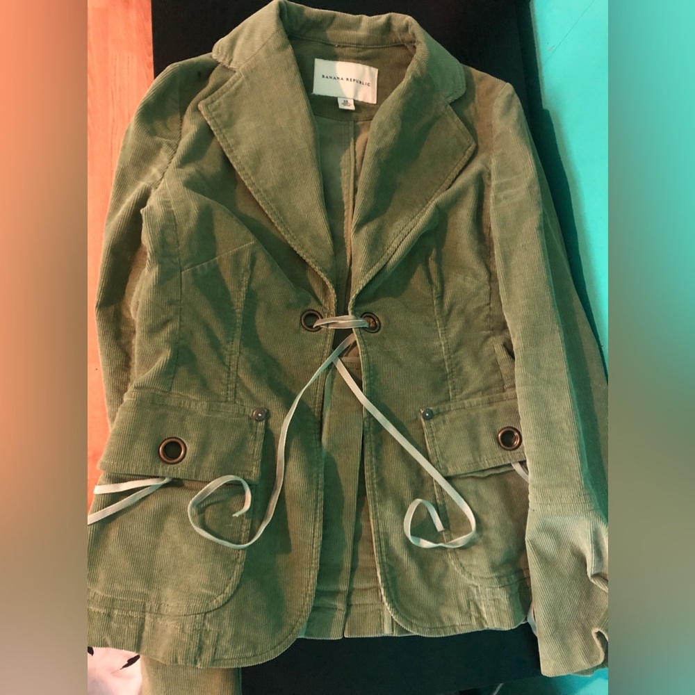 NWOT, BANANA REPUBLIC GREEN CORDUROY COAT JACKET, WOMENS SIZE SMALL XS